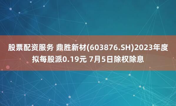 股票配资服务 鼎胜新材(603876.SH)2023年度拟每股派0.19元 7月5日除权除息